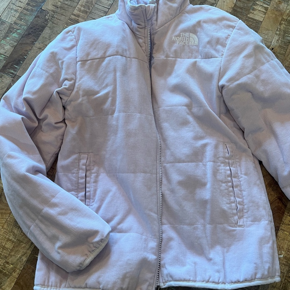 JLN The North Face teen reverse able corduroy and faux fur jacket light purple